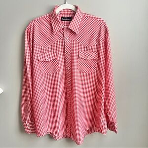 Vintage Gingham Western Shirt Men's Large Red White Rodeo Country Cowboy Yoke